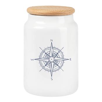 Nautic Design Boussole Bleue Emblème Nautique - Boîte à biscuits avec couvercle en bois - blanc - Devant
