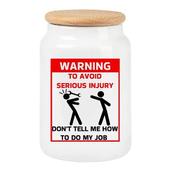 Safety Warning - Cookie Jar with Wooden Lid - white - Front