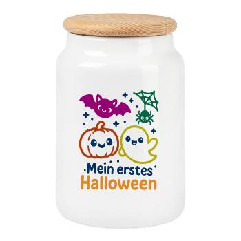 Mon premier Halloween - Pumpkin Friends - Boîte à biscuits avec couvercle en bois - blanc - Devant