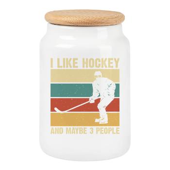 Hockey Hockey sur glace Cadeau pour joueur de hockey sur glace - Boîte à biscuits avec couvercle en bois - blanc - Devant