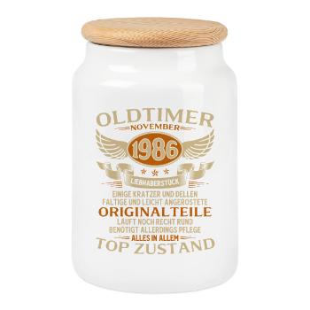 Cadeau 40ème anniversaire Voiture Ancienne Novembre 1986 - Boîte à biscuits avec couvercle en bois - blanc - Devant