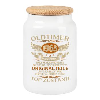Cadeau 60ème anniversaire Voiture Ancienne Novembre 1965 - Boîte à biscuits avec couvercle en bois - blanc - Devant