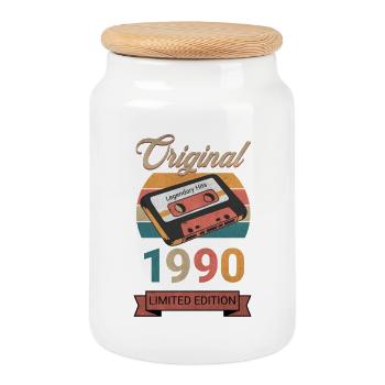 Original 1990's Limited Edition Birthday Gift - Cookie Jar with Wooden Lid - white - Front