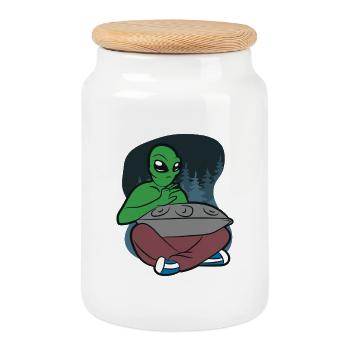 Alien Handpan Design – Cosmic Vibes & Sound - Keksdose mit Holzdeckel - Weiß - Vorne
