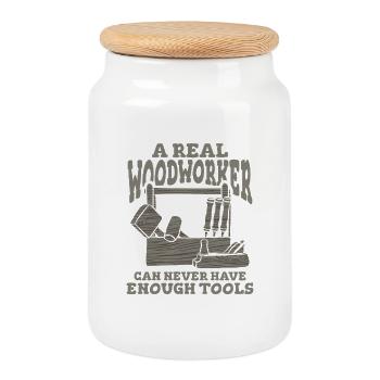 A Real Woodworker Can Never Have Enough Tools - Cookie Jar with Wooden Lid - white - Front