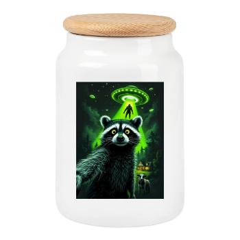 Raid OVNI raton laveur dans la forêt - Boîte à biscuits avec couvercle en bois - blanc - Devant