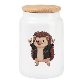 Hedgehog Rocker Leather Jacket - Cookie Jar with Wooden Lid - white - Front
