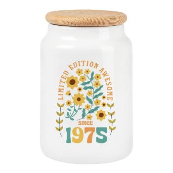 Edition Limitée Collection Fleurs Vintage 1975 - Boîte à biscuits avec couvercle en bois - blanc - Devant