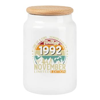 33. Geburtstag Vintage November Jahrgang 1992 - Keksdose mit Holzdeckel - Weiß - Vorne