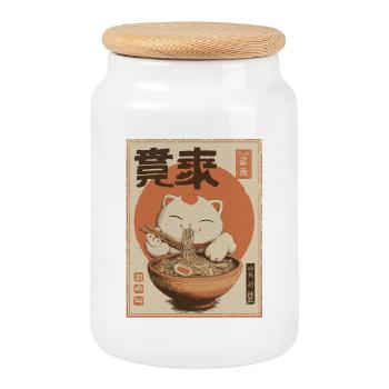 Lucky Cat Ramen Japan Streetwear Design - Cookie Jar with Wooden Lid - white - Front