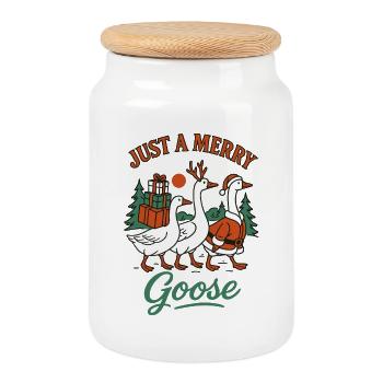 Weihnachten nur eine fröhliche Gans Familie Weihnachten - Keksdose mit Holzdeckel - Weiß - Vorne