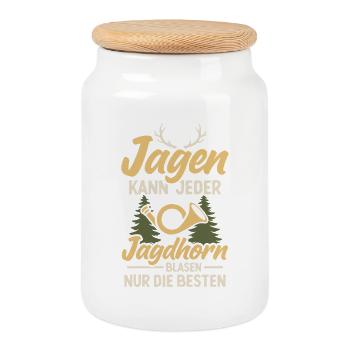Hunting Horn Hunter Hunting Horn Blower Hunting Hunting - Cookie Jar with Wooden Lid - white - Front