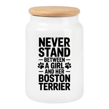 Boston Terrier Saying, Girl Boston Terrier Gift - Cookie Jar with Wooden Lid - white - Front