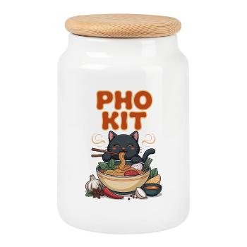 Pho Kit Bol de nouilles Foodie Asiatique - Boîte à biscuits avec couvercle en bois - blanc - Devant