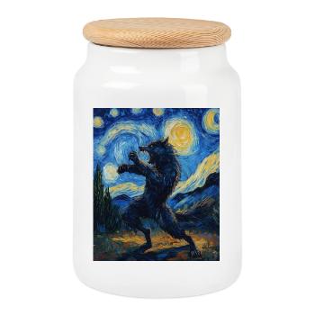 Werwolf Wolf Van Gogh Style - Keksdose mit Holzdeckel - Weiß - Vorne