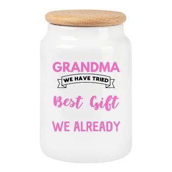 Citation amusante de grand-mère pour grand-mère - Boîte à biscuits avec couvercle en bois - blanc - Devant