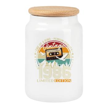 Cassette 40ème Anniversaire Novembre Millésime 1986 - Boîte à biscuits avec couvercle en bois - blanc - Devant