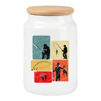 Angeln Angler - Keksdose mit Holzdeckel - Weiß - Vorne