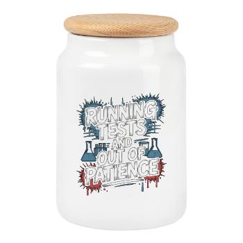 Lab Technician Running Tests And Laboratory Work - Cookie Jar with Wooden Lid - white - Front