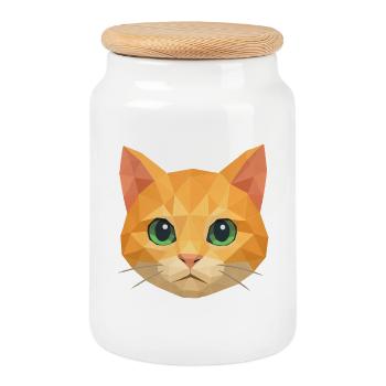Polygon Cat – Conception géométrique de chat - Boîte à biscuits avec couvercle en bois - blanc - Devant