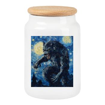 Werwolf Wolf Van Gogh Style - Keksdose mit Holzdeckel - Weiß - Vorne