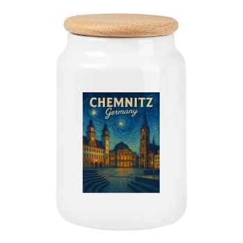 Chemnitz Nachtlicht Plaza - Keksdose mit Holzdeckel - Weiß - Vorne