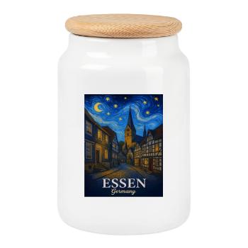 Nuit étoilée dans la vieille ville d’Essen - Boîte à biscuits avec couvercle en bois - blanc - Devant