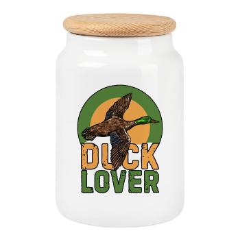 Duck Lover: Fliegende Stockente Grafik - Keksdose mit Holzdeckel - Weiß - Vorne