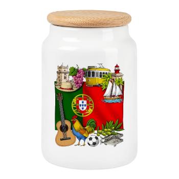 Portugal Pride - Cookie Jar with Wooden Lid - white - Front
