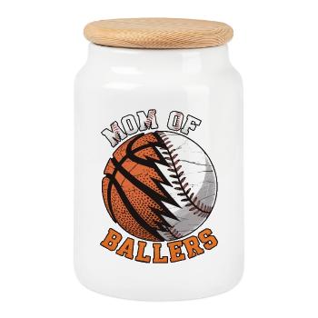 Mom of Ballers – Sportmama Design - Cookie Jar with Wooden Lid - white - Front