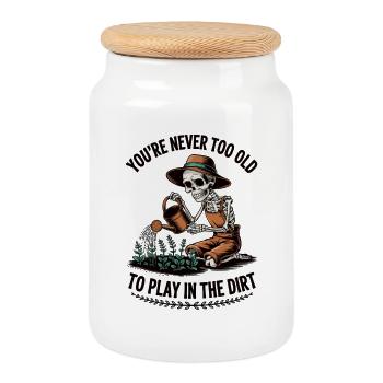 Never too old to dig skeleton - Cookie Jar with Wooden Lid - white - Front