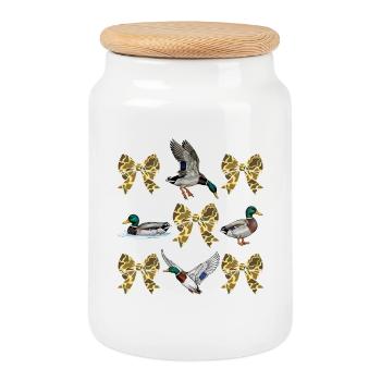 Ducks Camo Bows Waterfowl Hunting Style - Cookie Jar with Wooden Lid - white - Front