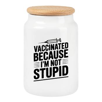 Vaccinated Because I’m Not Stupid - Cookie Jar with Wooden Lid - white - Front