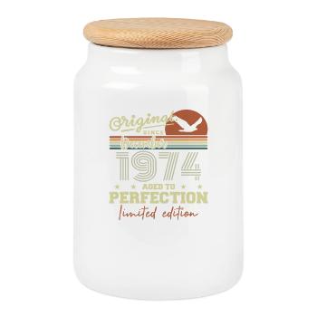 51 Years Birthday | Original December 1974 - Cookie Jar with Wooden Lid - white - Front