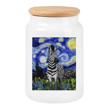 zèbre style van gogh nuit étoilée - Boîte à biscuits avec couvercle en bois - blanc - Devant