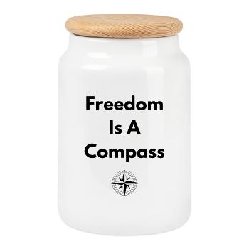 Freedom Is A Compass – Adventure Shirt - Cookie Jar with Wooden Lid - white - Front