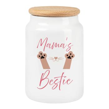 Mamas Bestie Paw Print Typography - Cookie Jar with Wooden Lid - white - Front