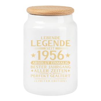 1956 Year Legend 70th Birthday Gift - Cookie Jar with Wooden Lid - white - Front