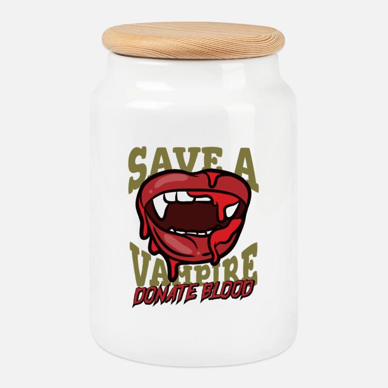 Save a Vampire – Donate Blood - Cookie Jar with Wooden Lid - white