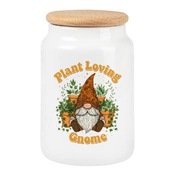 Plant Loving Gnome - Crowing Wichtel  - Keksdose mit Holzdeckel - Weiß - Vorne