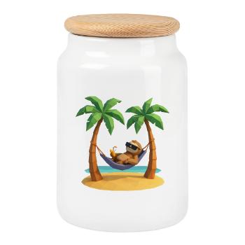 Paresseux détendu dans un hamac sur la plage entre - Boîte à biscuits avec couvercle en bois - blanc - Devant
