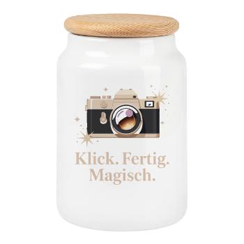 Click Done Magical Retro Camera Enthusiasts - Cookie Jar with Wooden Lid - white - Front