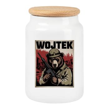 Wojtek L’ours héros de guerre - Boîte à biscuits avec couvercle en bois - blanc - Devant