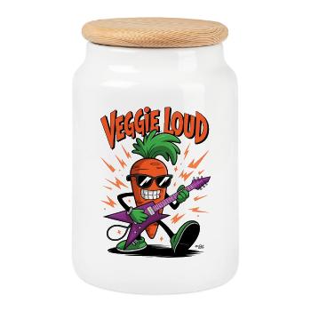 Karotte Veggie Loud Rock N Roll - Keksdose mit Holzdeckel - Weiß - Vorne