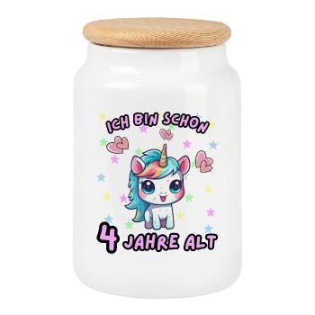 Unicorn Birthday Design 4 Years - Cookie Jar with Wooden Lid - white - Front