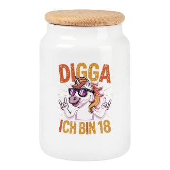 Digga J’ai 18 ans Licorne disant drôle 18 - Boîte à biscuits avec couvercle en bois - blanc - Devant