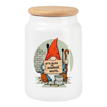 Hungery Gnome | Please help Gnome - Cookie Jar with Wooden Lid - white - Front