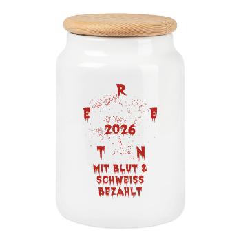 Pension 2026 payée avec du sang et de la sueur Pentagramme - Boîte à biscuits avec couvercle en bois - blanc - Devant