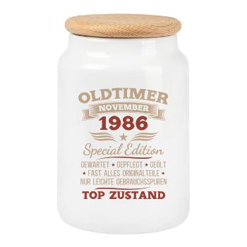 Cadeau 40ème anniversaire Voiture Ancienne Novembre 1986 - Boîte à biscuits avec couvercle en bois - blanc - Devant