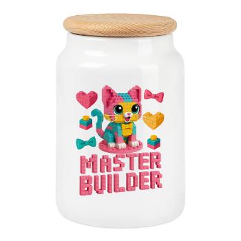 Master Builder Creative Brick Lover Block Building - Cookie Jar with Wooden Lid - white - Front